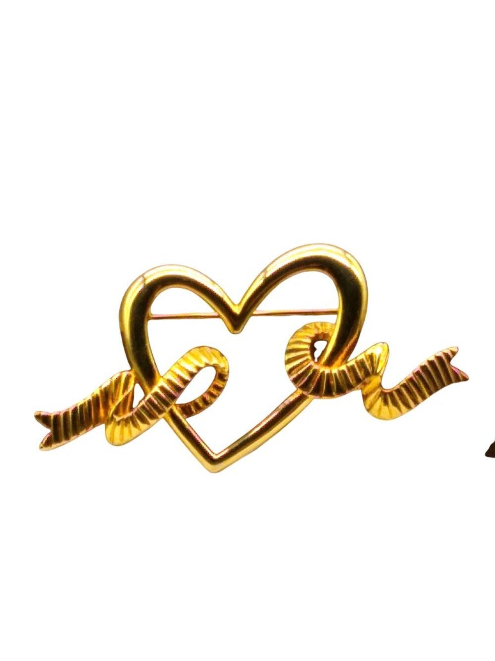 Elegant Vintage Heart and Ribbon Brooch, Lovely Open Lapel Pin